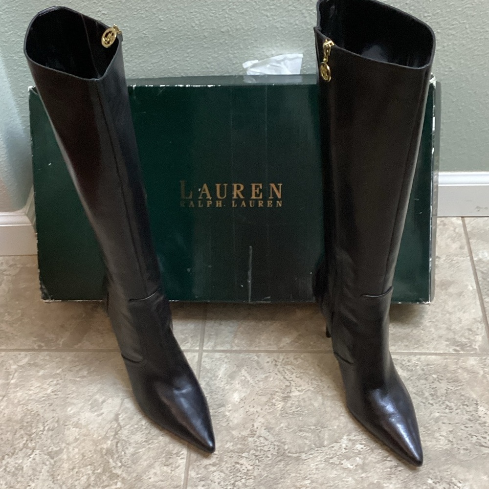 NWT Ralph Lauren Sleek Black Heeled Boots